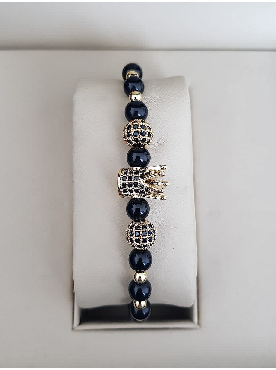 Bratara dama model deosebit cu margele negre si coroana cu pietricele negre