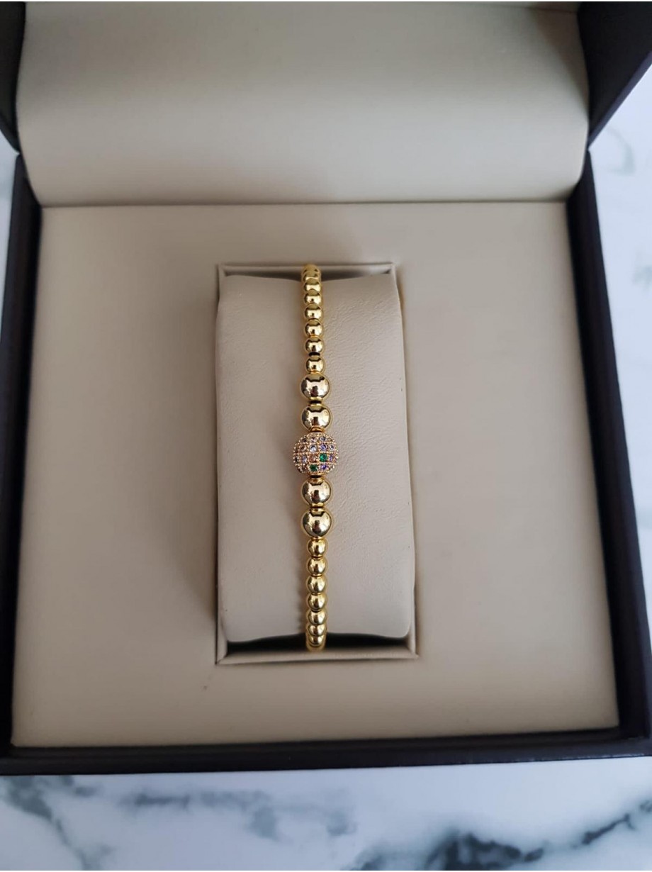 Bratara dama model deosebit cu margele aurii si biluta cu pietricele stralucitoare