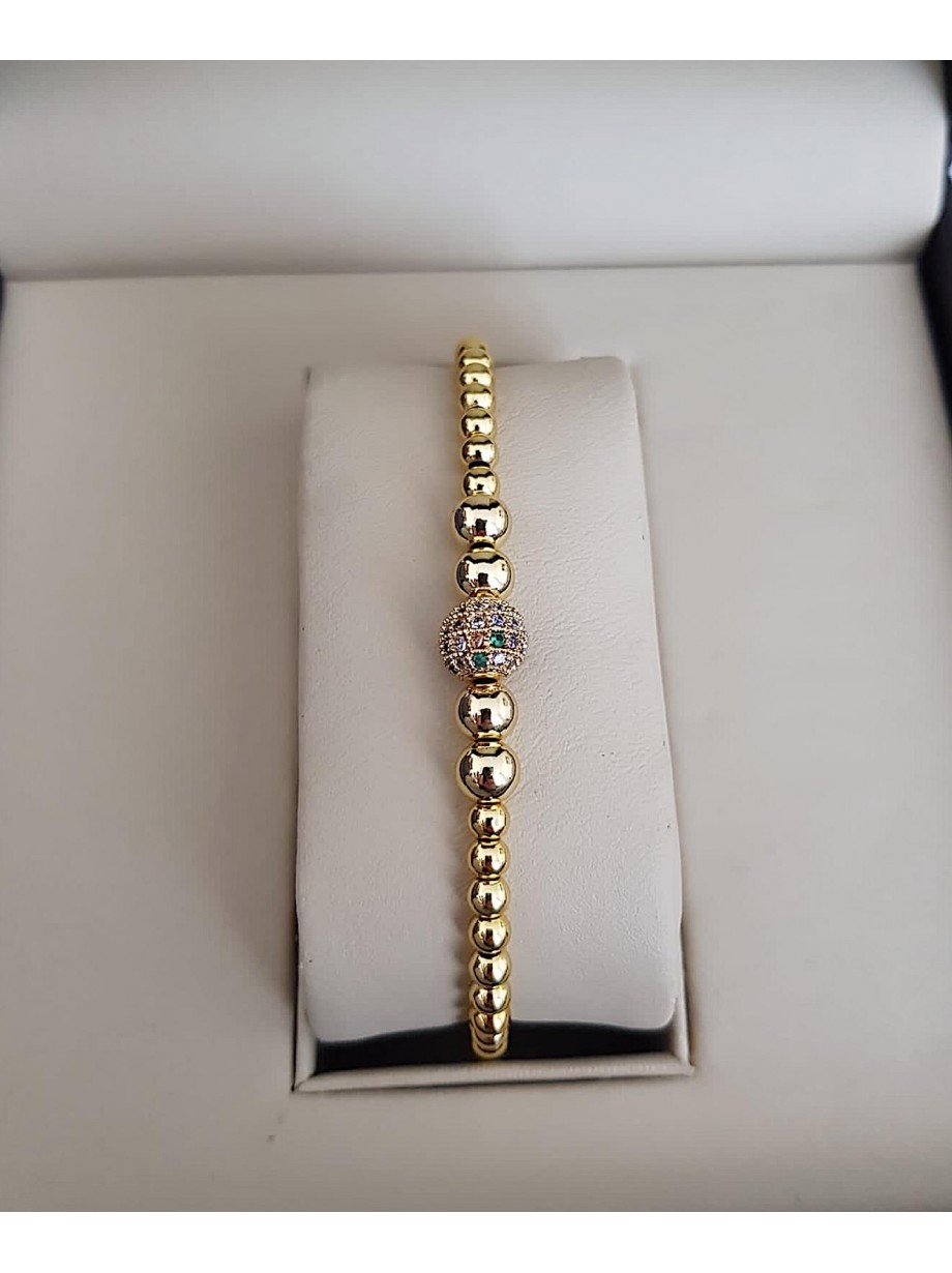 Bratara dama model deosebit cu margele aurii si biluta cu pietricele stralucitoare