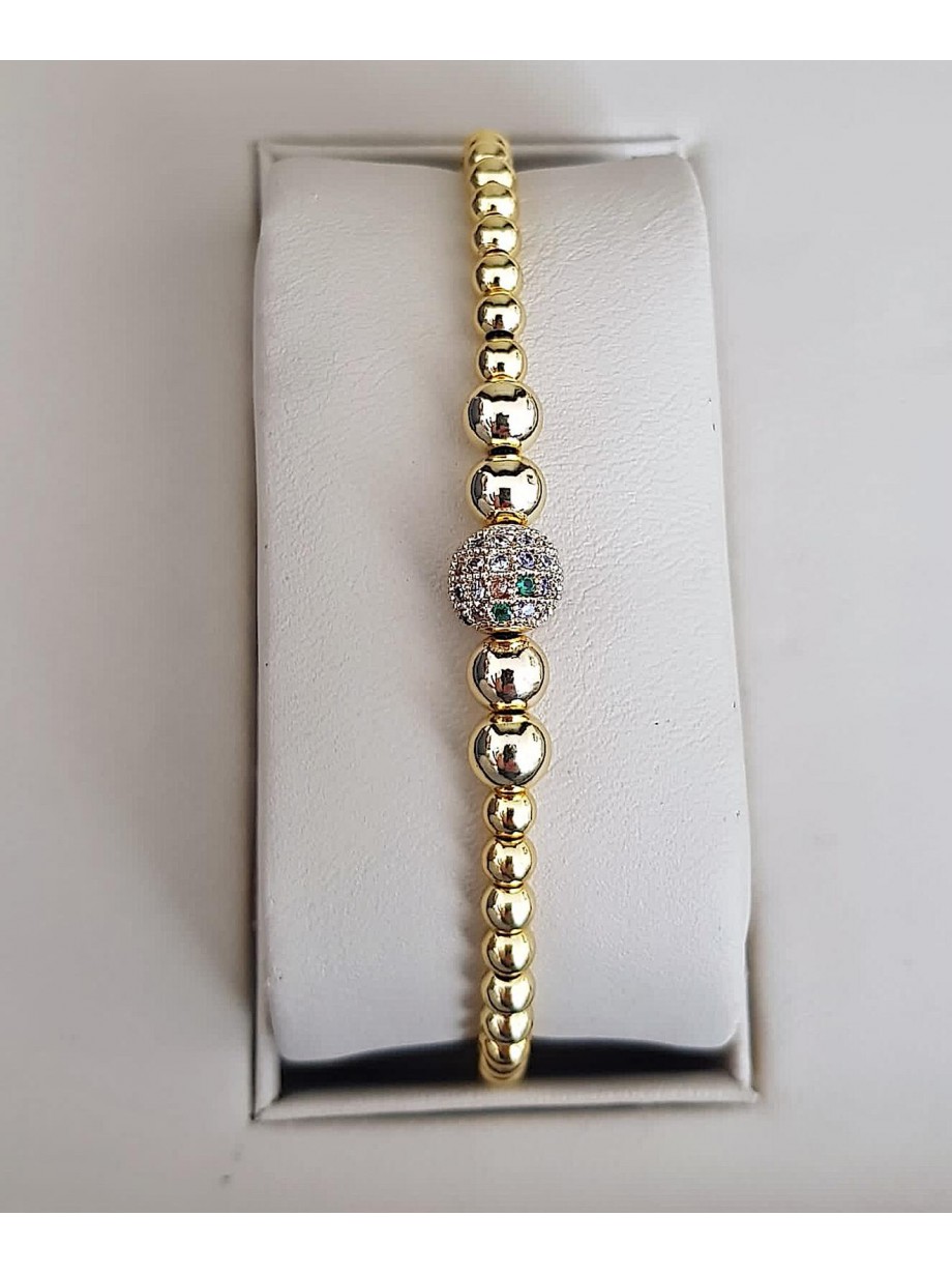 Bratara dama model deosebit cu margele aurii si biluta cu pietricele stralucitoare