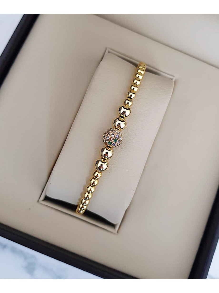Bratara dama model deosebit cu margele aurii si biluta cu pietricele stralucitoare
