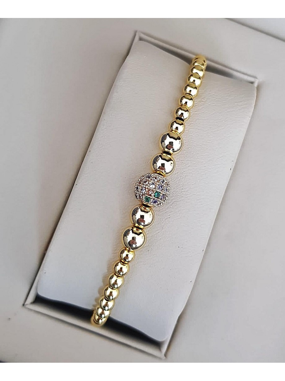 Bratara dama model deosebit cu margele aurii si biluta cu pietricele stralucitoare