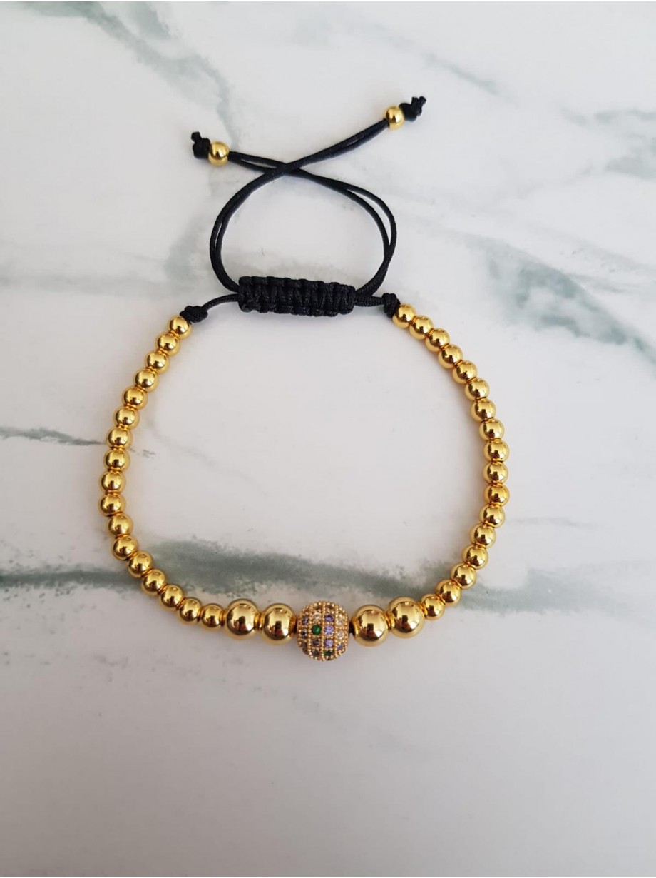 Bratara dama model deosebit cu margele aurii si biluta cu pietricele stralucitoare