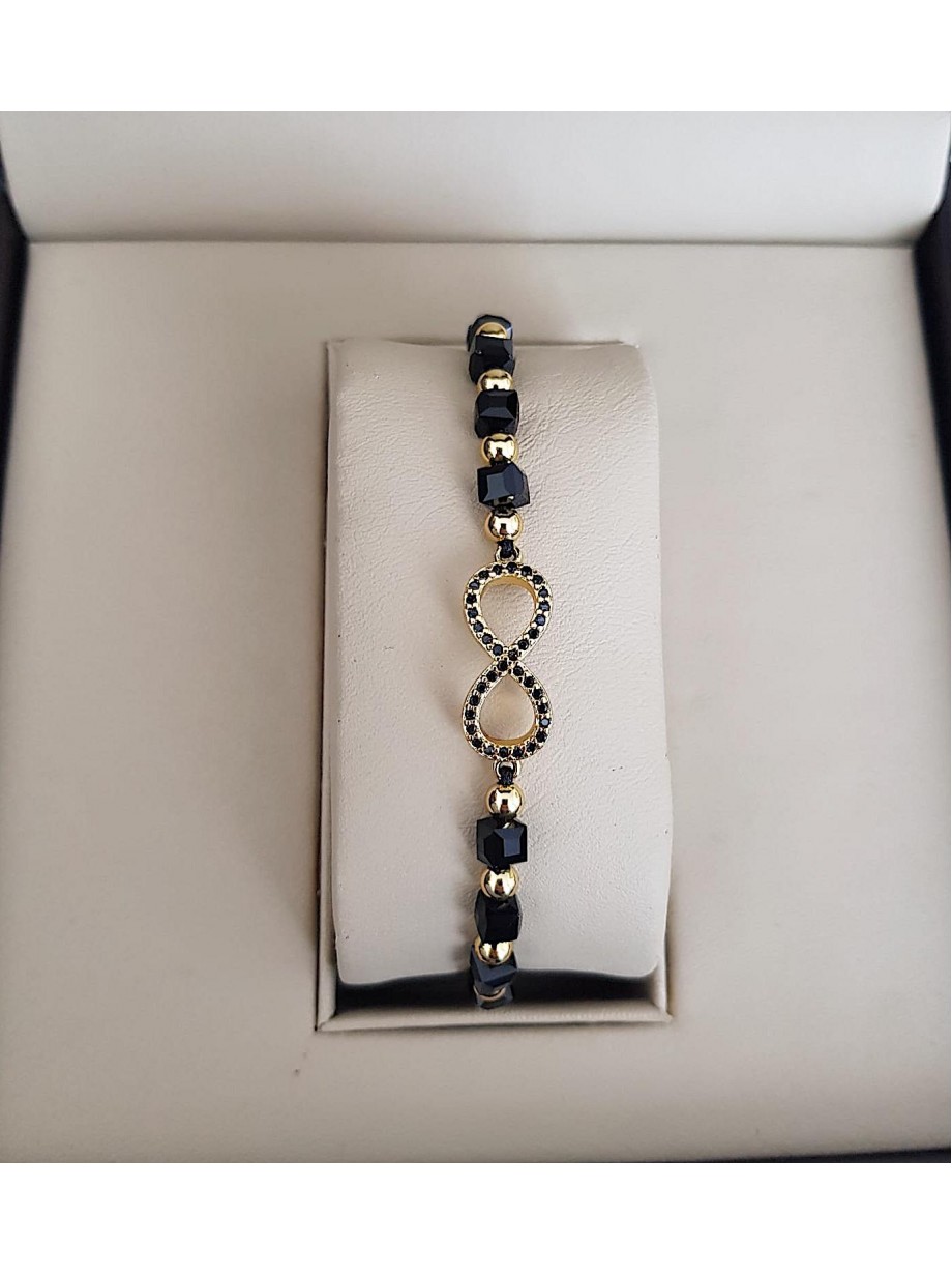 Bratara dama model deosebit cu margele negre si infinit cu pietricele stralucitoare