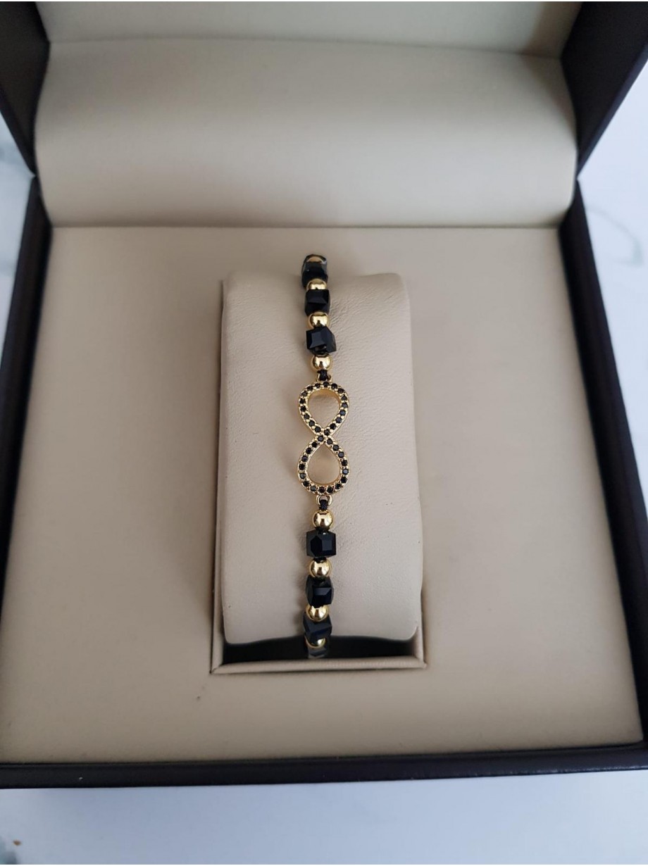 Bratara dama model deosebit cu margele negre si infinit cu pietricele stralucitoare