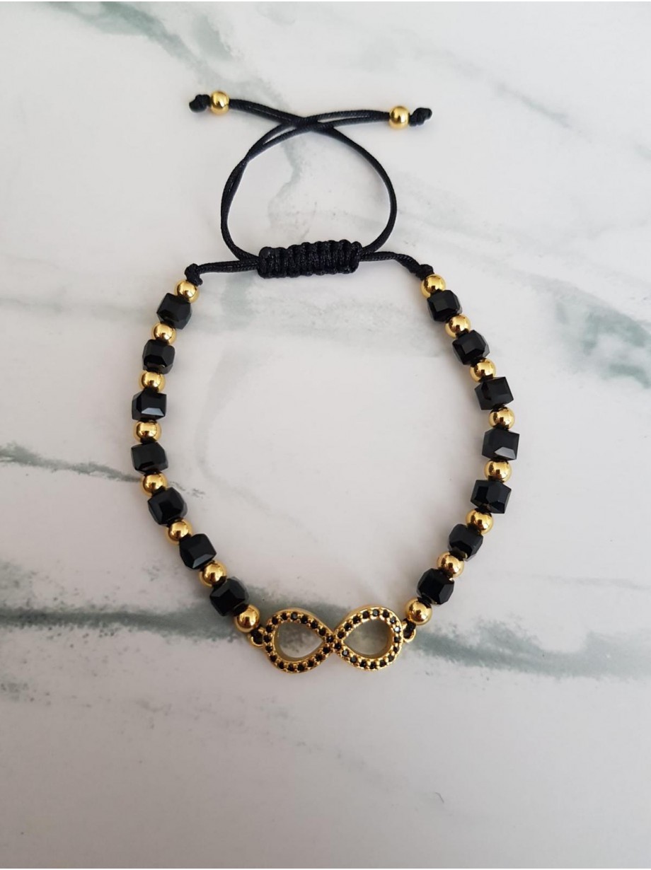 Bratara dama model deosebit cu margele negre si infinit cu pietricele stralucitoare