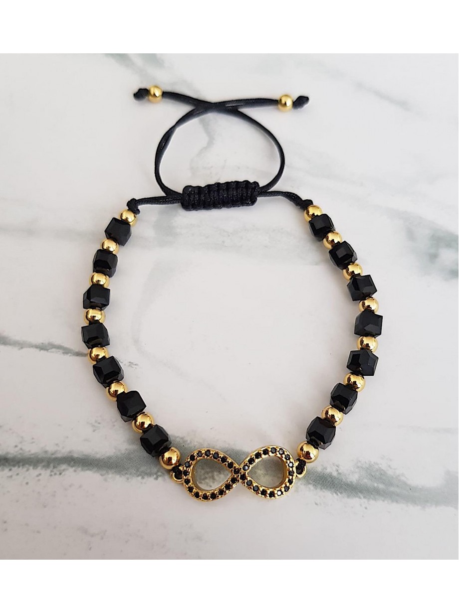 Bratara dama model deosebit cu margele negre si infinit cu pietricele stralucitoare