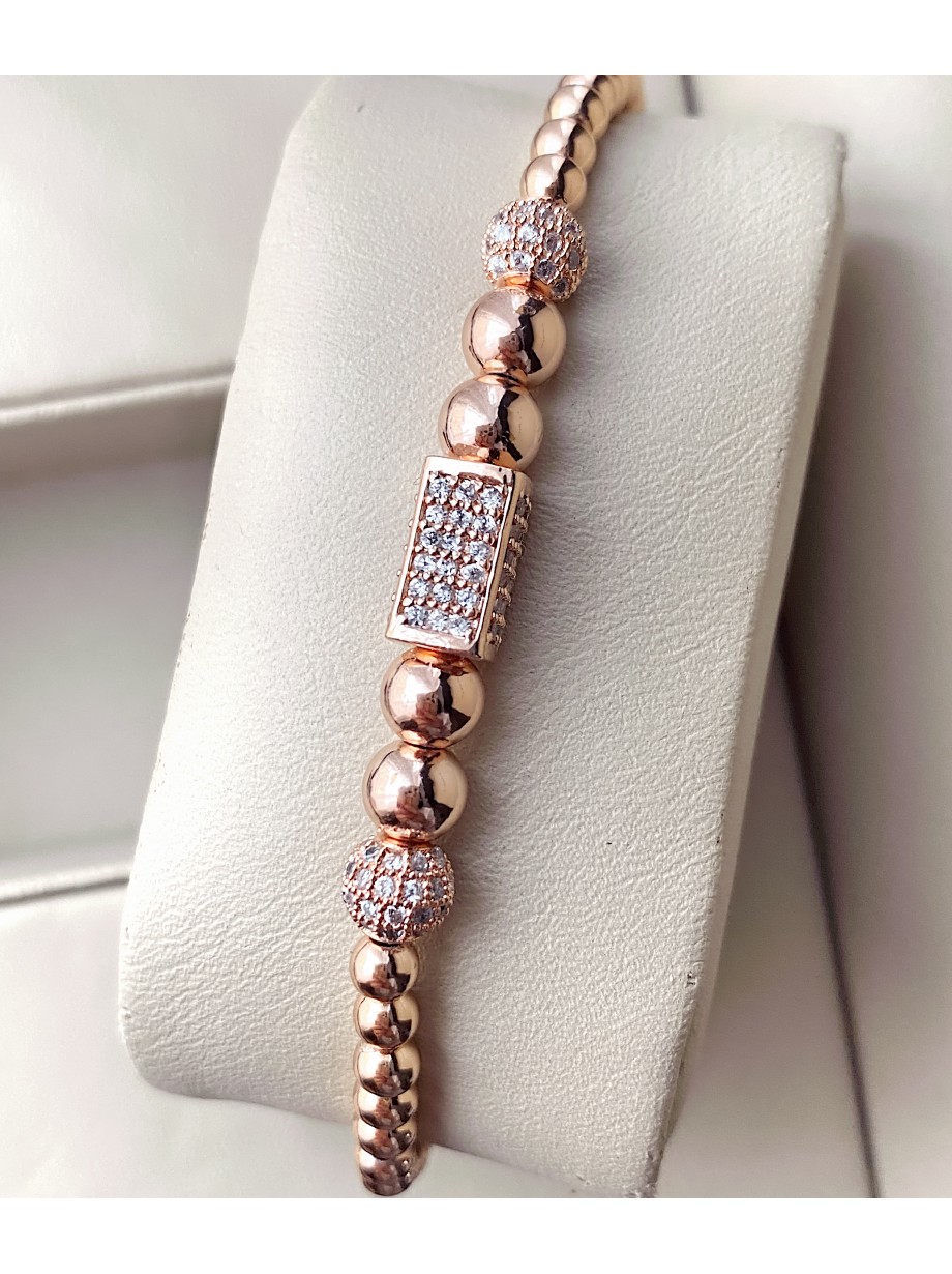 Bratara dama model deosebit cu margele roze si forme cu pietricele stralucitoare