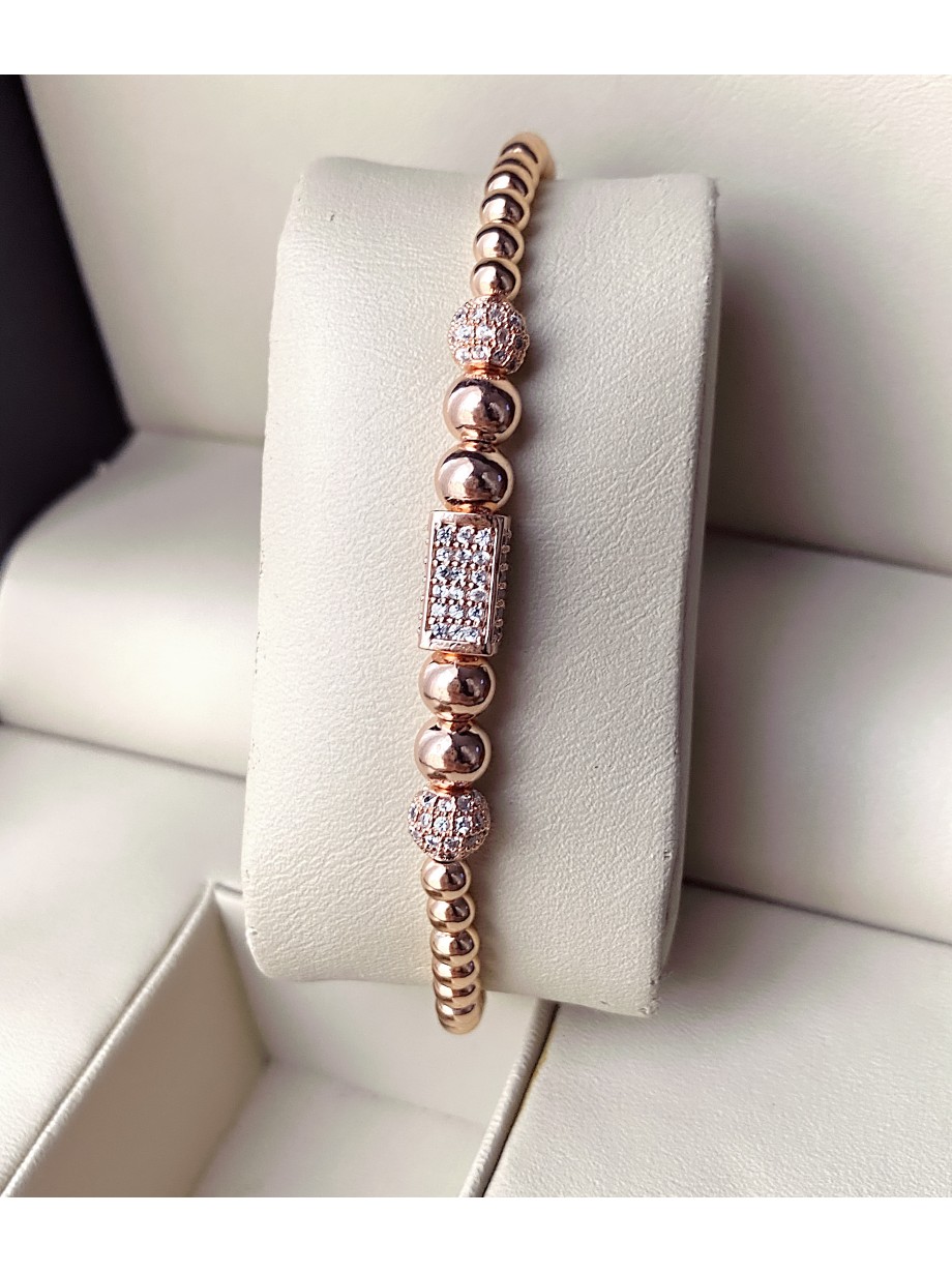 Bratara dama model deosebit cu margele roze si forme cu pietricele stralucitoare