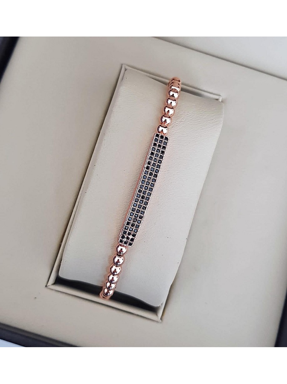 Bratara dama model deosebit cu margele roze si forma cu pietricele negre