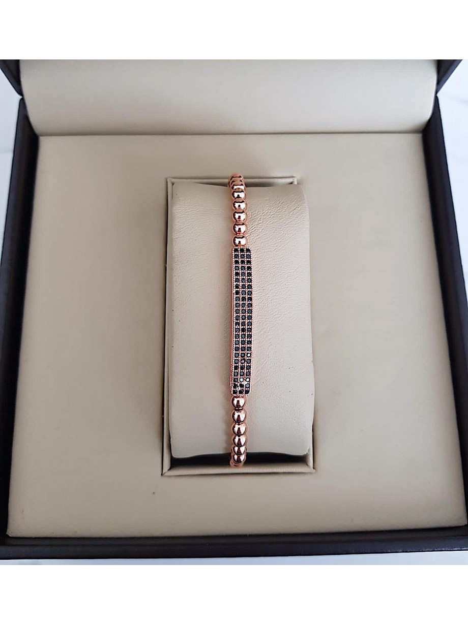 Bratara dama model deosebit cu margele roze si forma cu pietricele negre