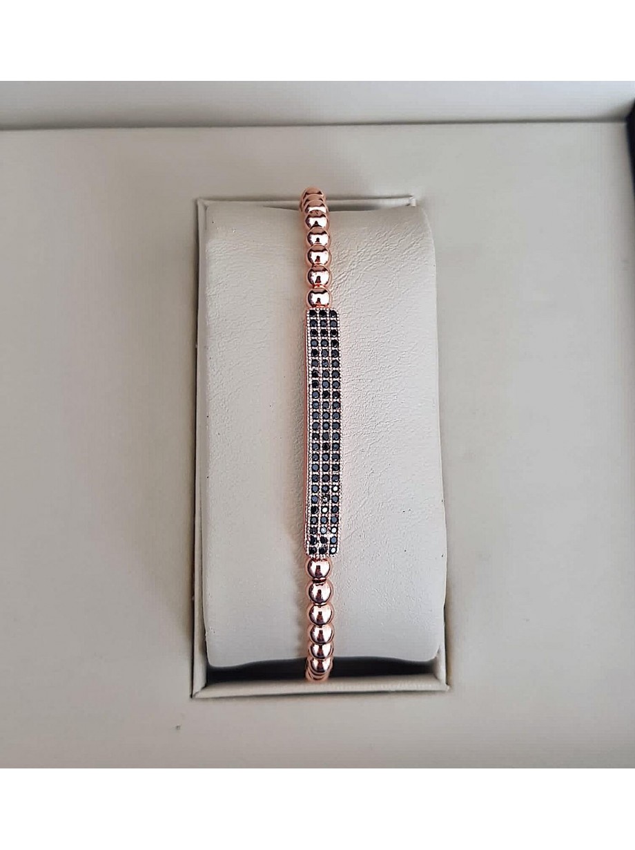 Bratara dama model deosebit cu margele roze si forma cu pietricele negre