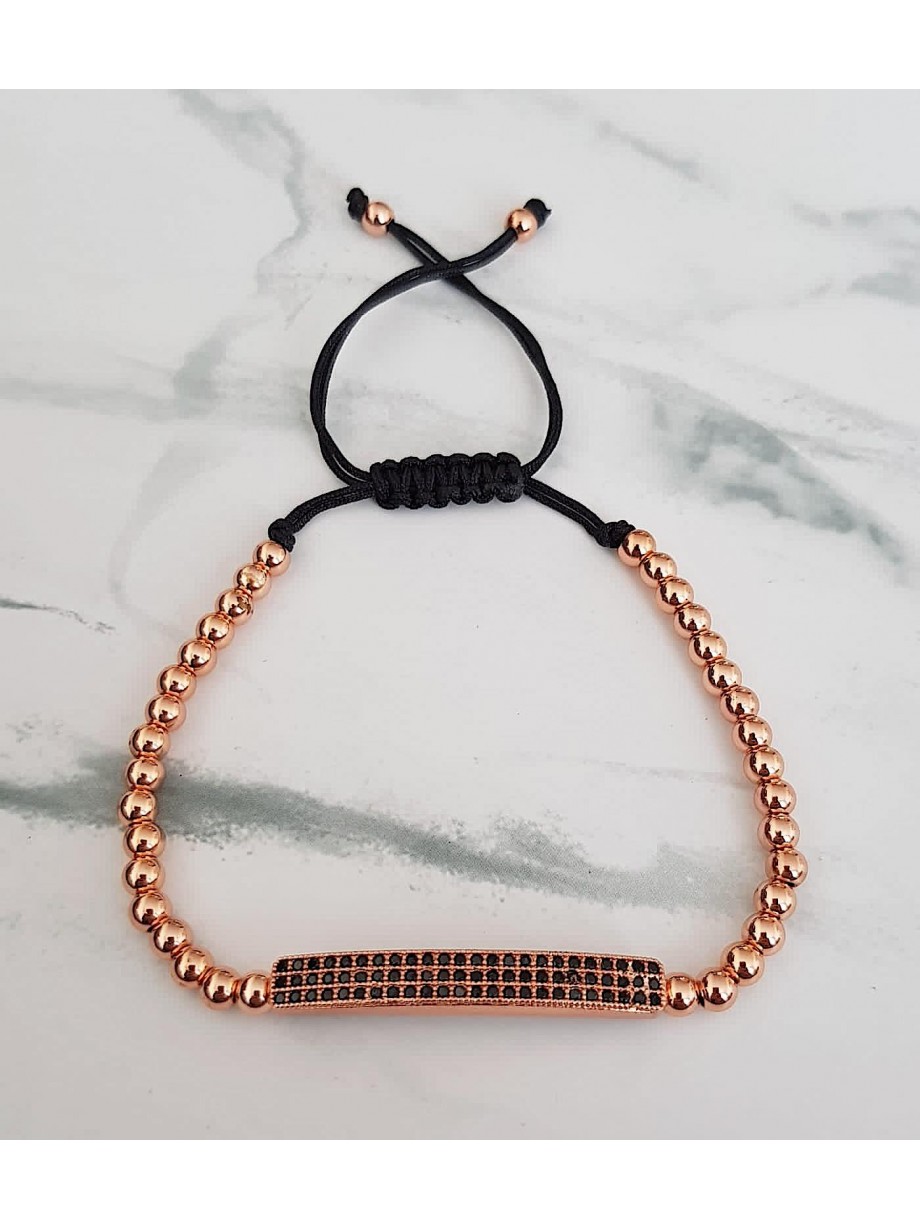 Bratara dama model deosebit cu margele roze si forma cu pietricele negre