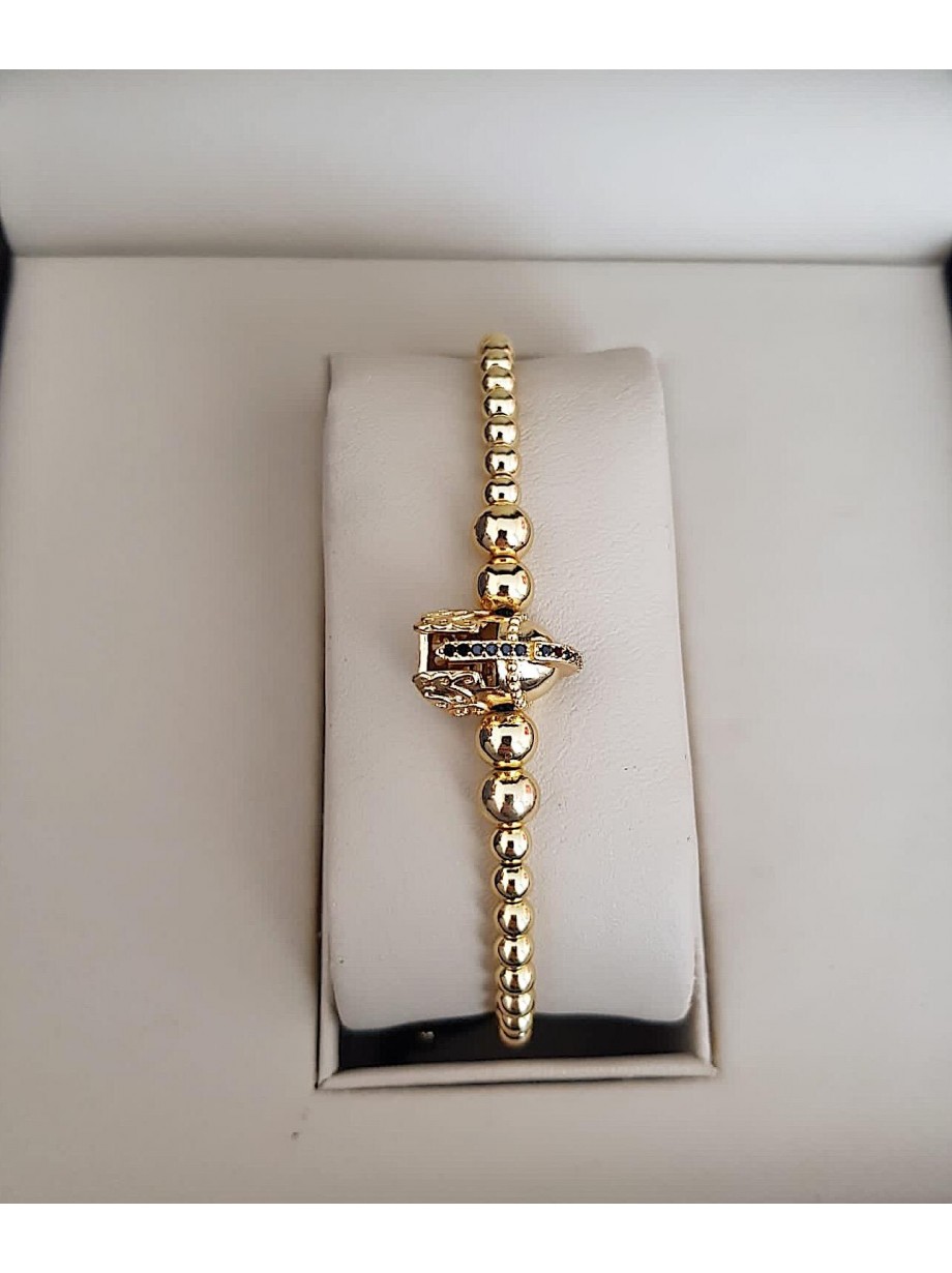 Bratara dama model deosebit cu margele auriii si avion cu pietricele negre