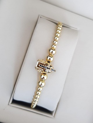 Bratara dama model deosebit cu margele auriii si avion cu pietricele negre