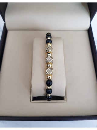 Bratara dama model deosebit cu margele negre si romburi cu pietricele stralucitoare