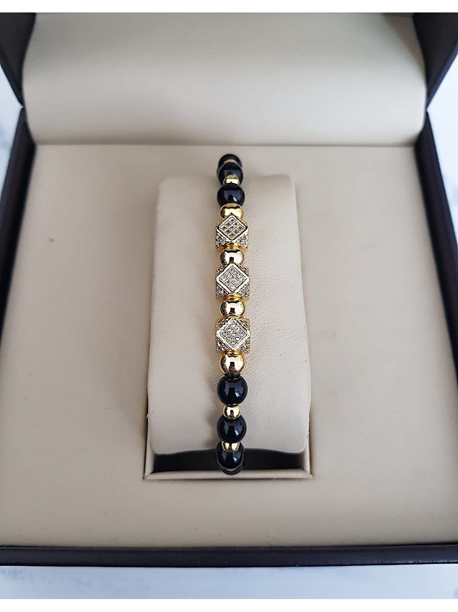 Bratara dama model deosebit cu margele negre si romburi cu pietricele stralucitoare