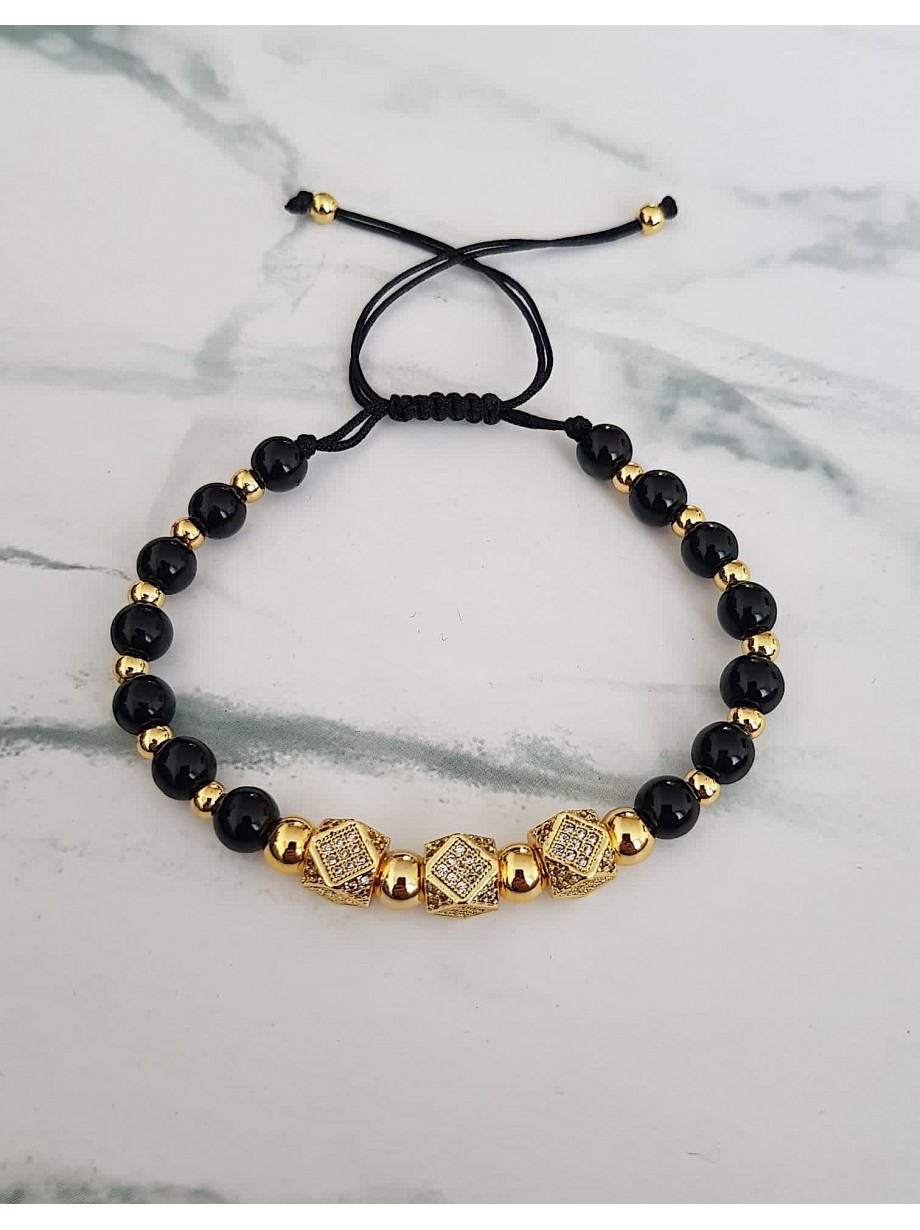 Bratara dama model deosebit cu margele negre si romburi cu pietricele stralucitoare