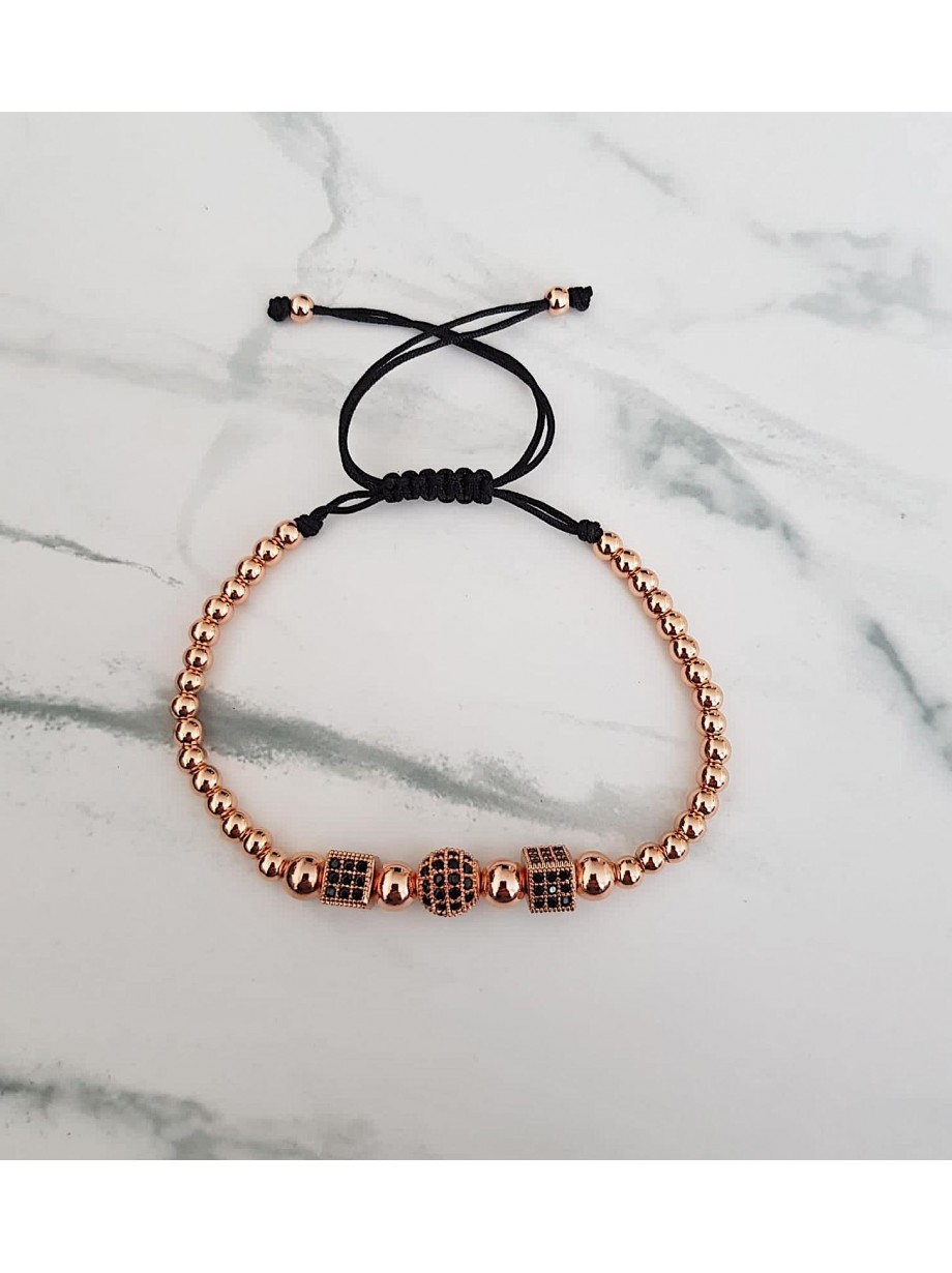 Bratara dama model deosebit cu margele roze si forme cu pietricele negre