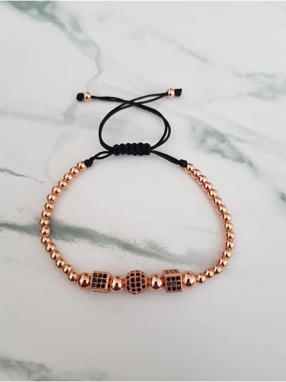 Bratara dama model deosebit cu margele roze si forme cu pietricele negre