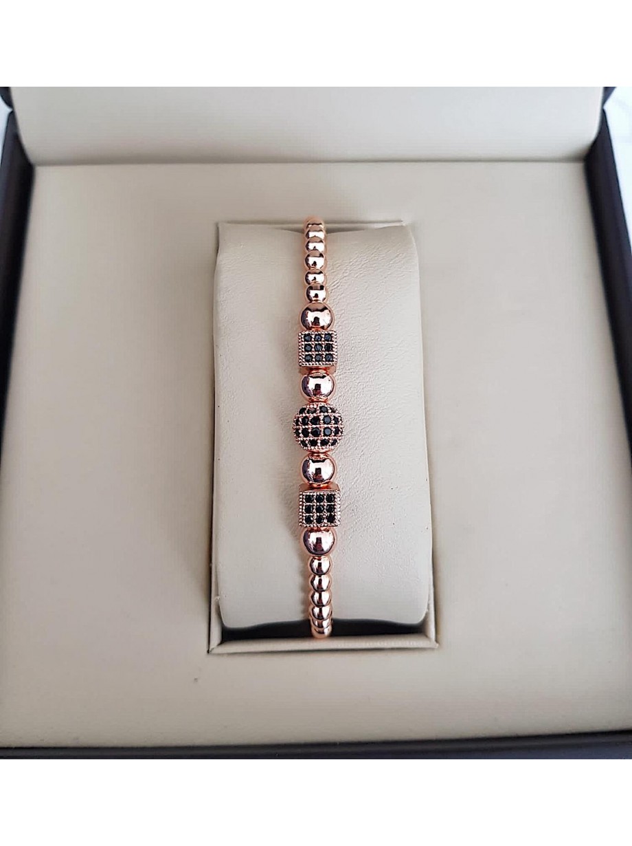 Bratara dama model deosebit cu margele roze si forme cu pietricele negre