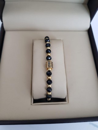 Bratara dama model deosebit cu margele negre si cerc cu pietricele negre