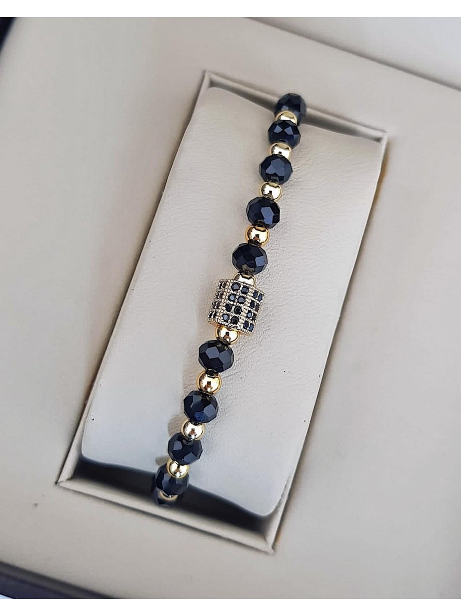 Bratara dama model deosebit cu margele negre si cerc cu pietricele negre