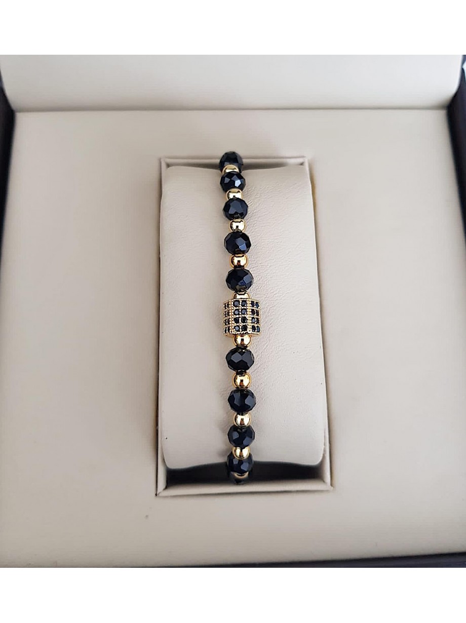 Bratara dama model deosebit cu margele negre si cerc cu pietricele negre