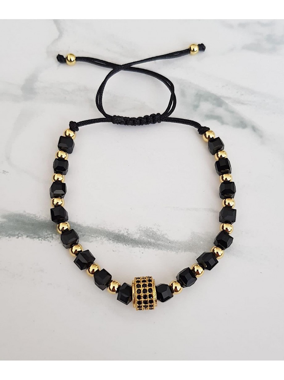 Bratara dama model deosebit cu margele negre si cerc cu pietricele negre