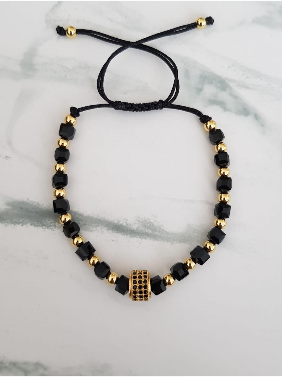 Bratara dama model deosebit cu margele negre si cerc cu pietricele negre