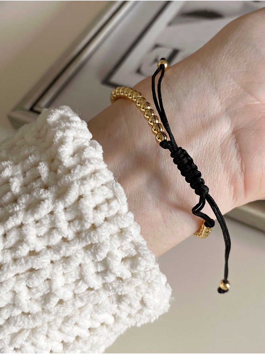 Bratara dama model deosebit cu margele aurii si 3 romburi cu pietricele negre