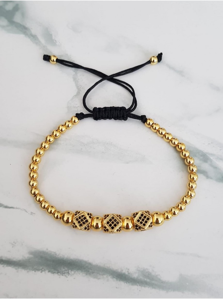 Bratara dama model deosebit cu margele aurii si 3 romburi cu pietricele negre