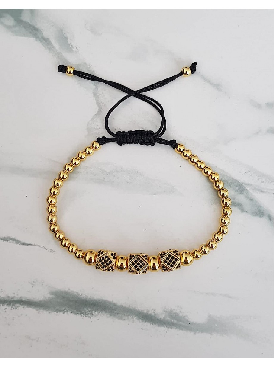 Bratara dama model deosebit cu margele aurii si 3 romburi cu pietricele negre