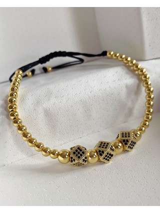 Bratara dama model deosebit cu margele aurii si 3 romburi cu pietricele negre