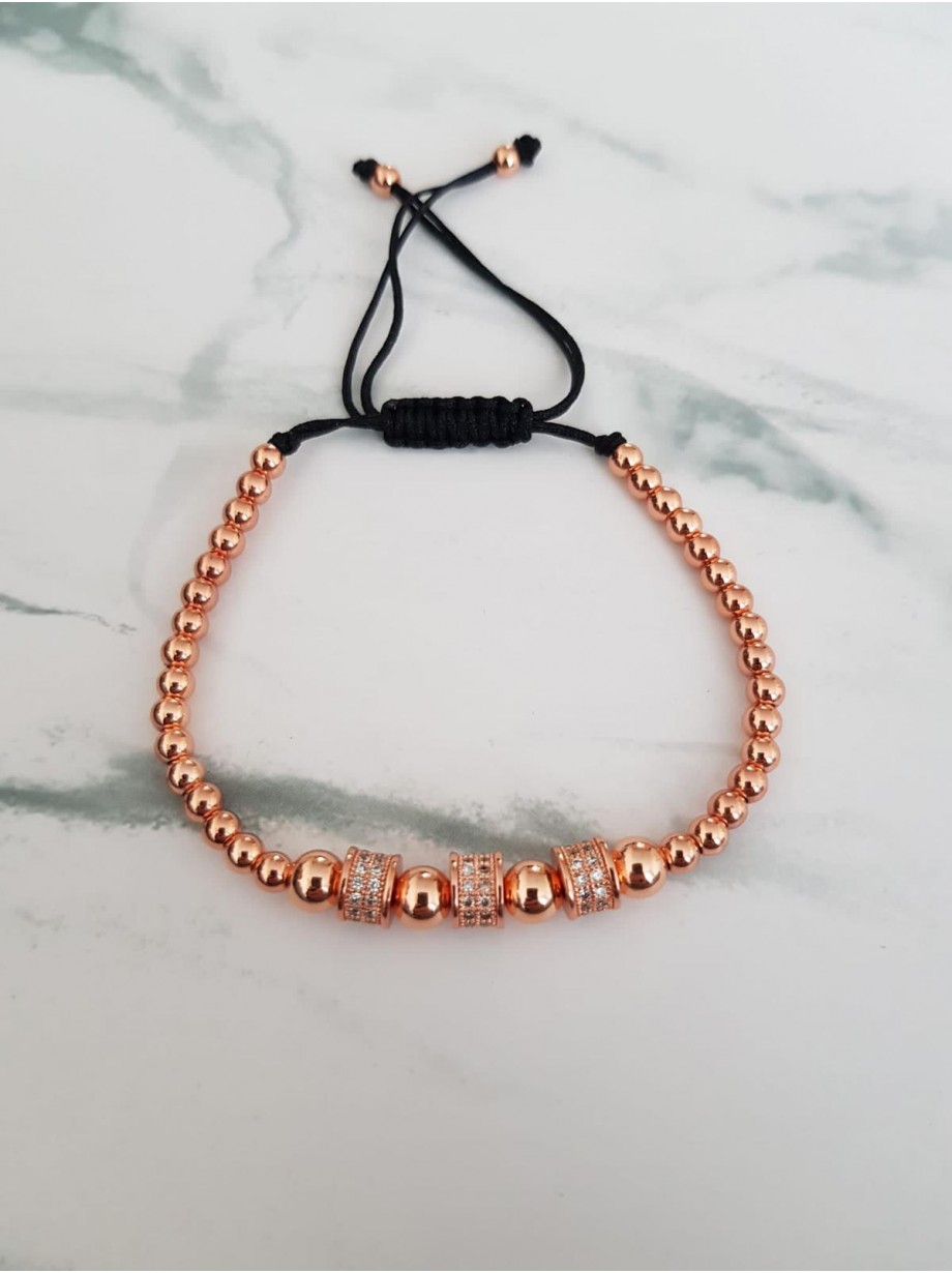 Bratara dama model deosebit cu margele roze si 3 cercuri cu pietricele stralucitoare