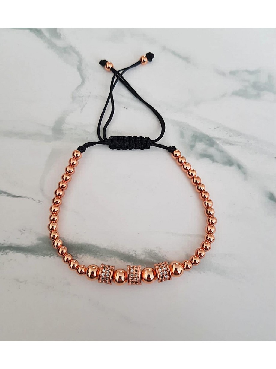 Bratara dama model deosebit cu margele roze si 3 cercuri cu pietricele stralucitoare