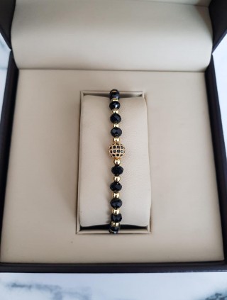 Bratara dama model deosebit cu margele negre si biluta cu pietricele negre
