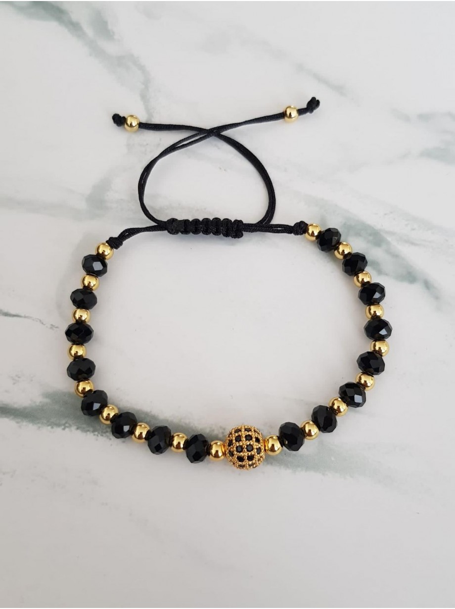 Bratara dama model deosebit cu margele negre si biluta cu pietricele negre
