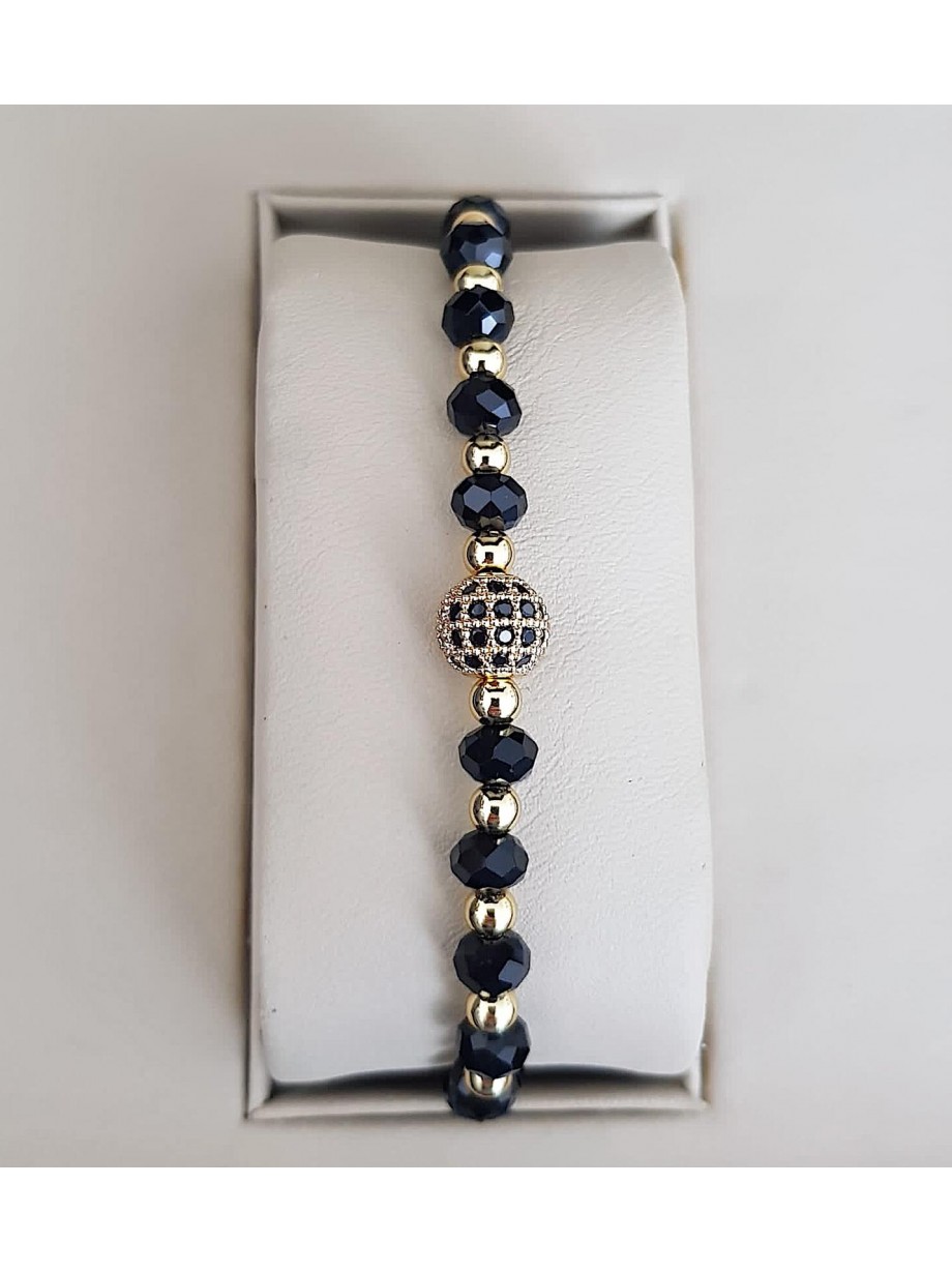 Bratara dama model deosebit cu margele negre si biluta cu pietricele negre