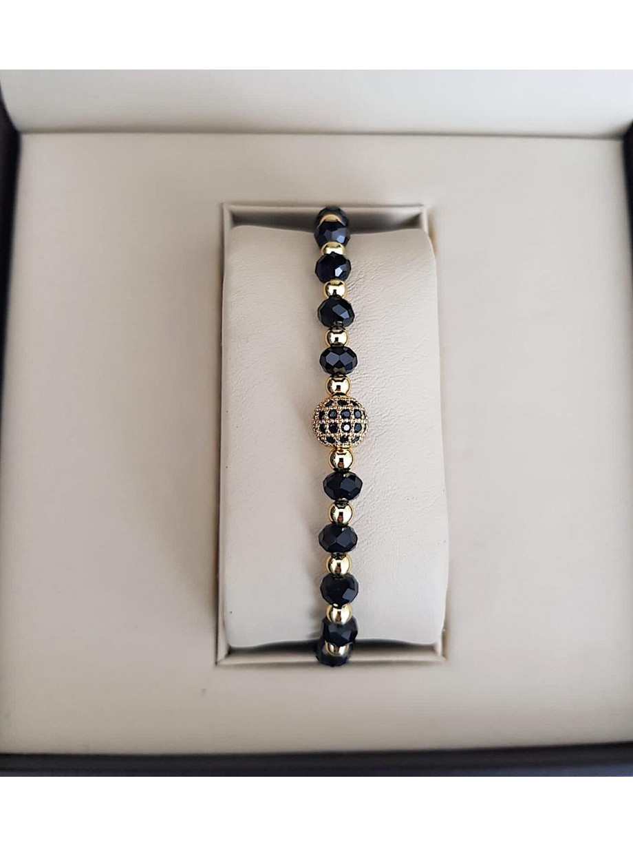 Bratara dama model deosebit cu margele negre si biluta cu pietricele negre