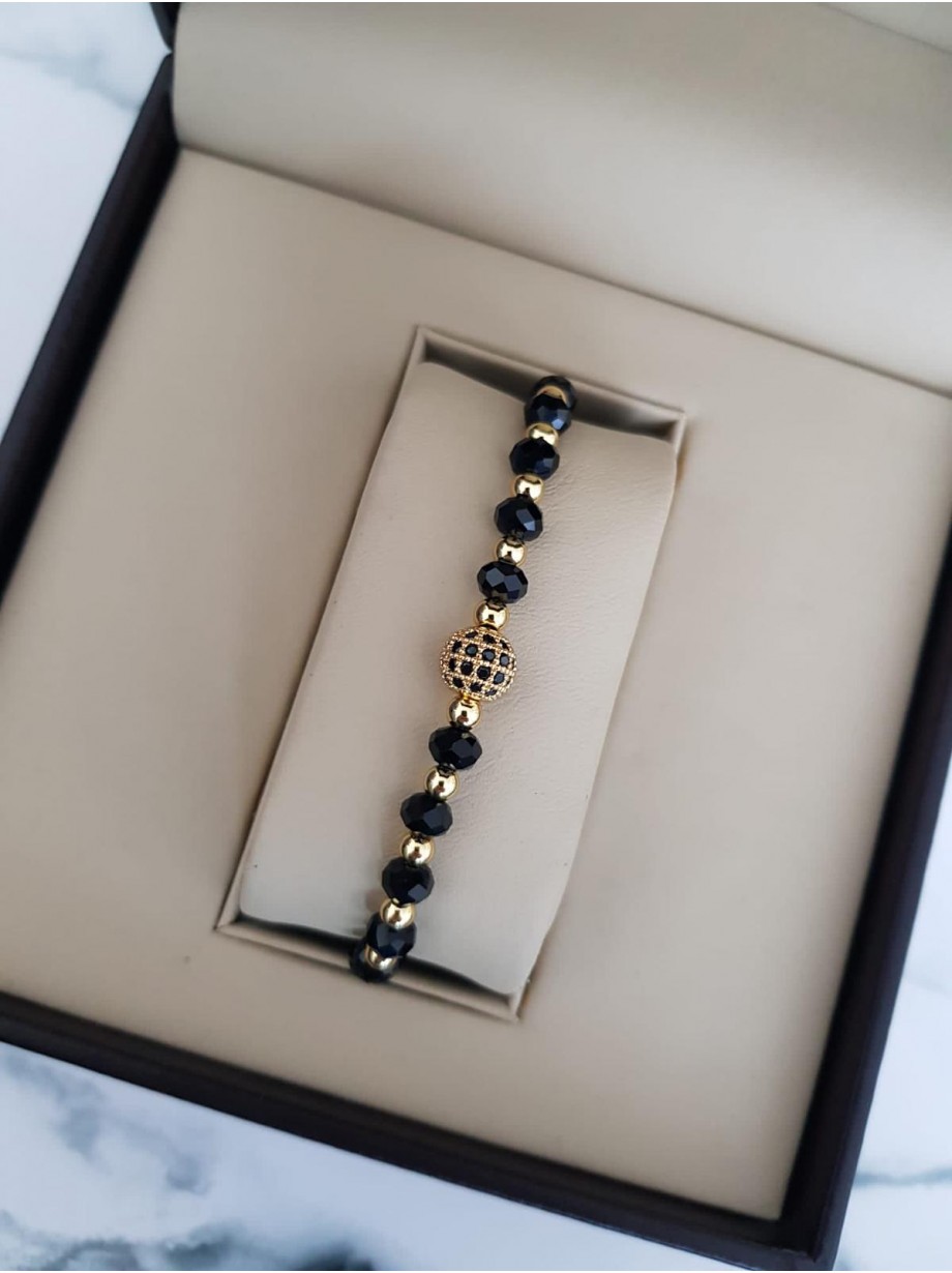 Bratara dama model deosebit cu margele negre si biluta cu pietricele negre