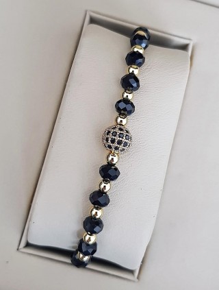 Bratara dama model deosebit cu margele negre si biluta cu pietricele negre