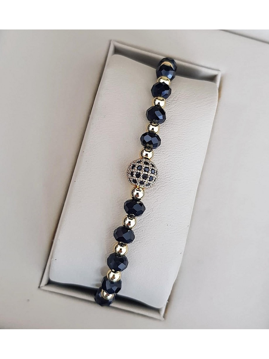 Bratara dama model deosebit cu margele negre si biluta cu pietricele negre