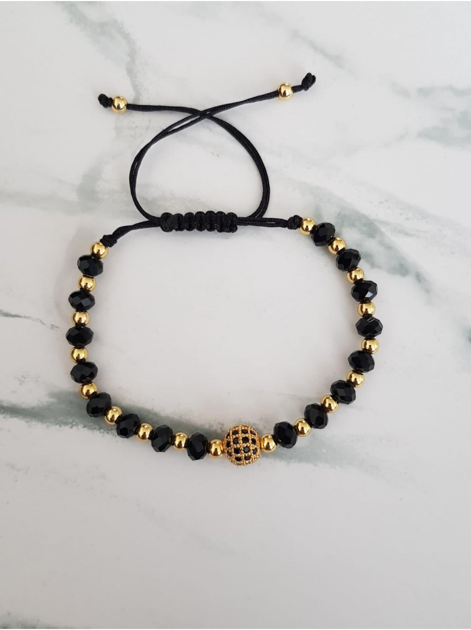 Bratara dama model deosebit cu margele negre si biluta cu pietricele negre