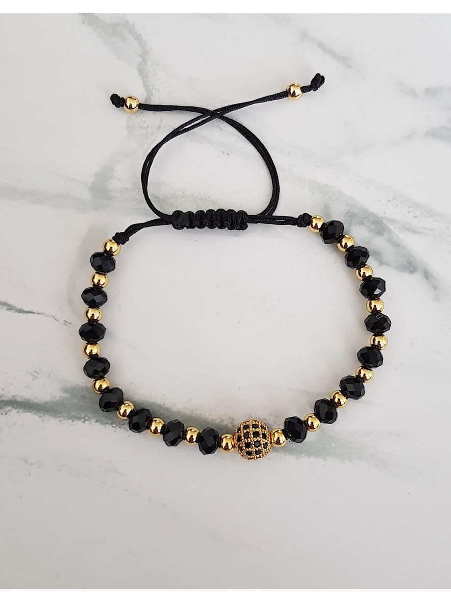 Bratara dama model deosebit cu margele negre si biluta cu pietricele negre