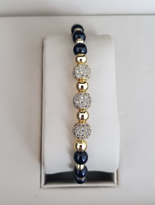 Bratara dama model deosebit cu margele negre si bilute cu pietricele stralucitoare