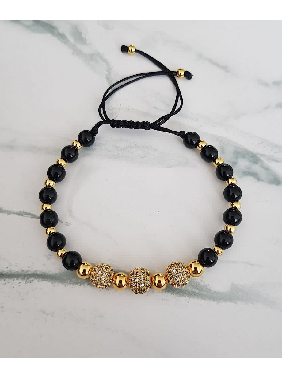 Bratara dama model deosebit cu margele negre si bilute cu pietricele stralucitoare