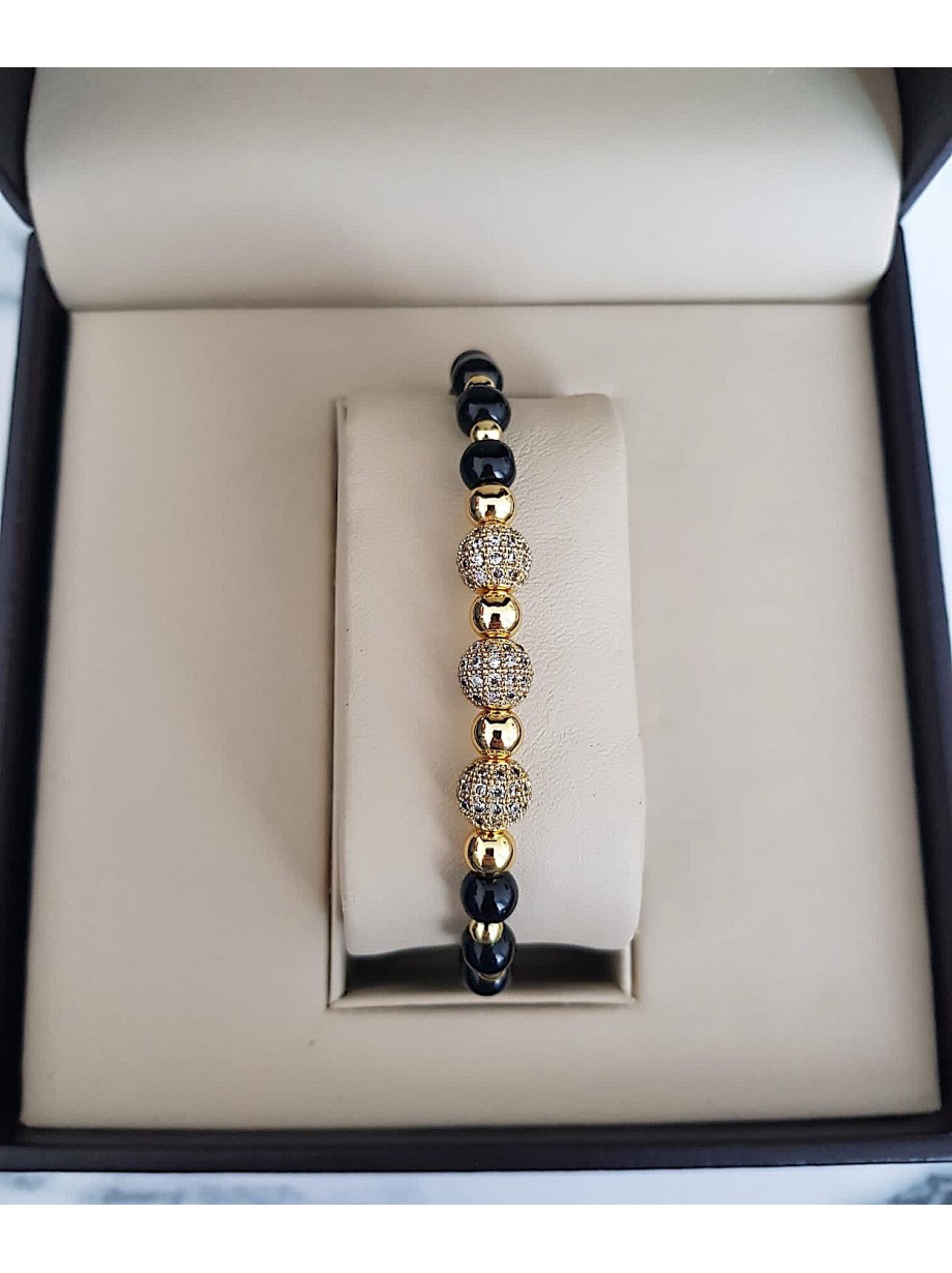 Bratara dama model deosebit cu margele negre si bilute cu pietricele stralucitoare
