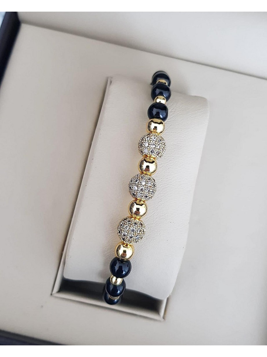 Bratara dama model deosebit cu margele negre si bilute cu pietricele stralucitoare