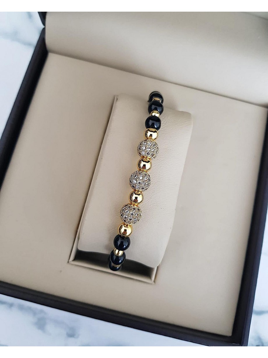 Bratara dama model deosebit cu margele negre si bilute cu pietricele stralucitoare